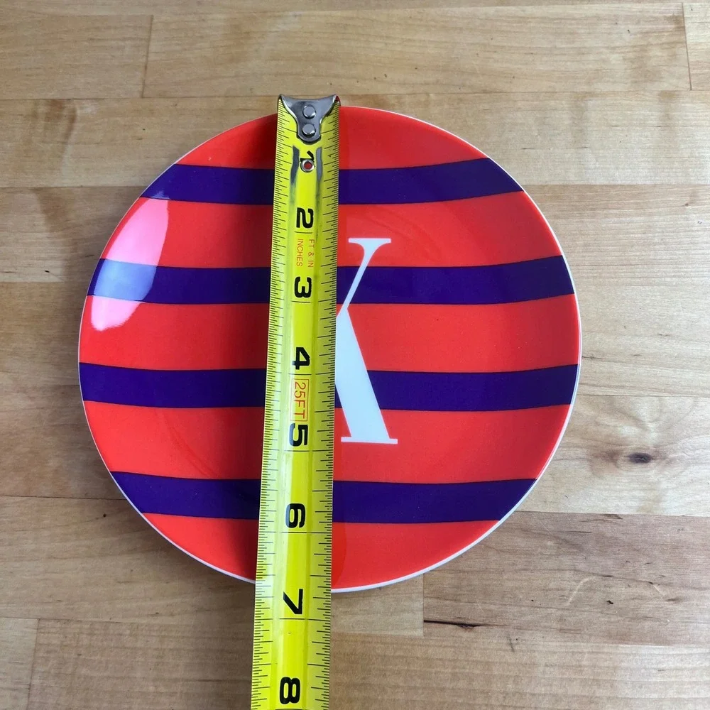 Kate Spade Wickford To The Letter Monogram K Plate‎ Dish Orange Purple Striped